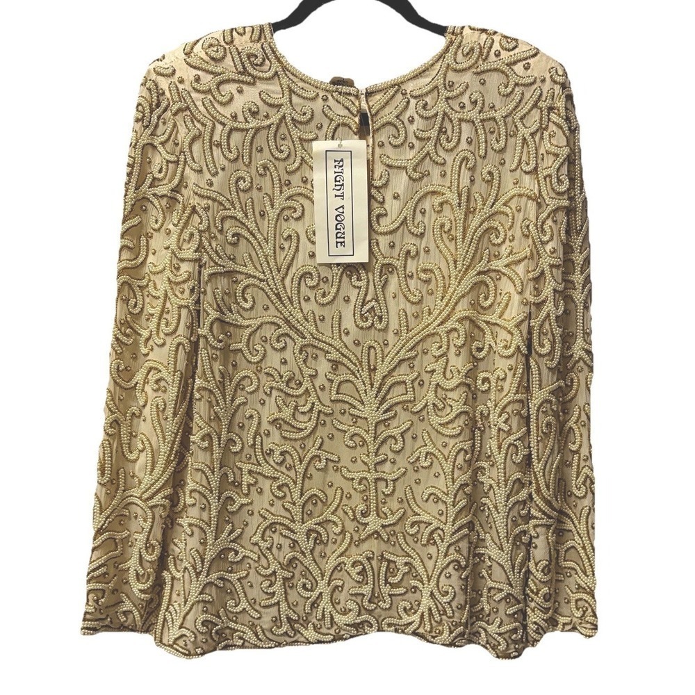 Vintage 80s Beaded Sequin Embellished Top Women's L Silk Party Glam Mob Wife NWT - Picture 10 of 10